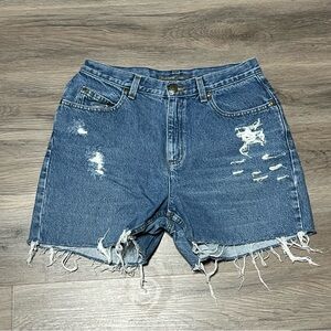 Liz Claiborne 10 Blue Jean Shorts Mom Jorts Distressed Raw Hem Reworked 90s VTG